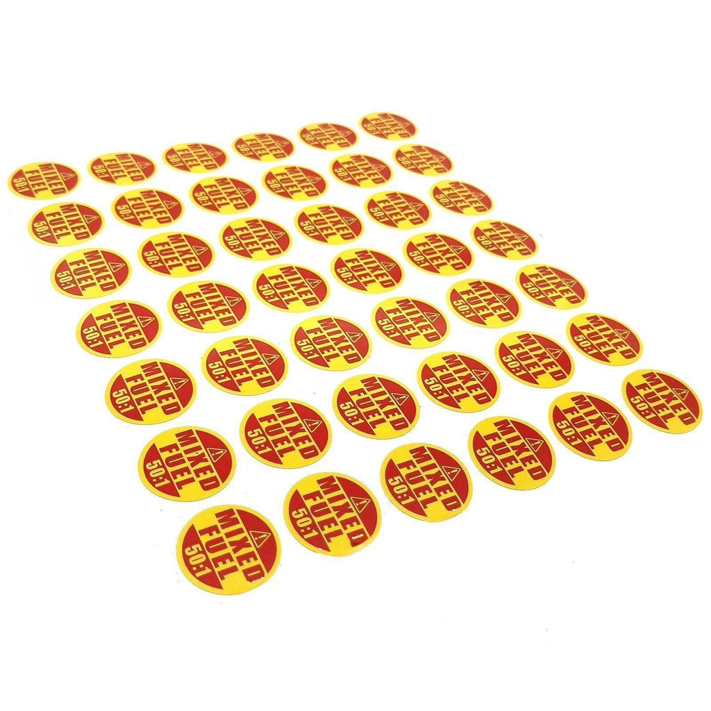 42x 1" Round Mixed Fuel 50:1 Sticker for Chainsaws Hedge Trimmers