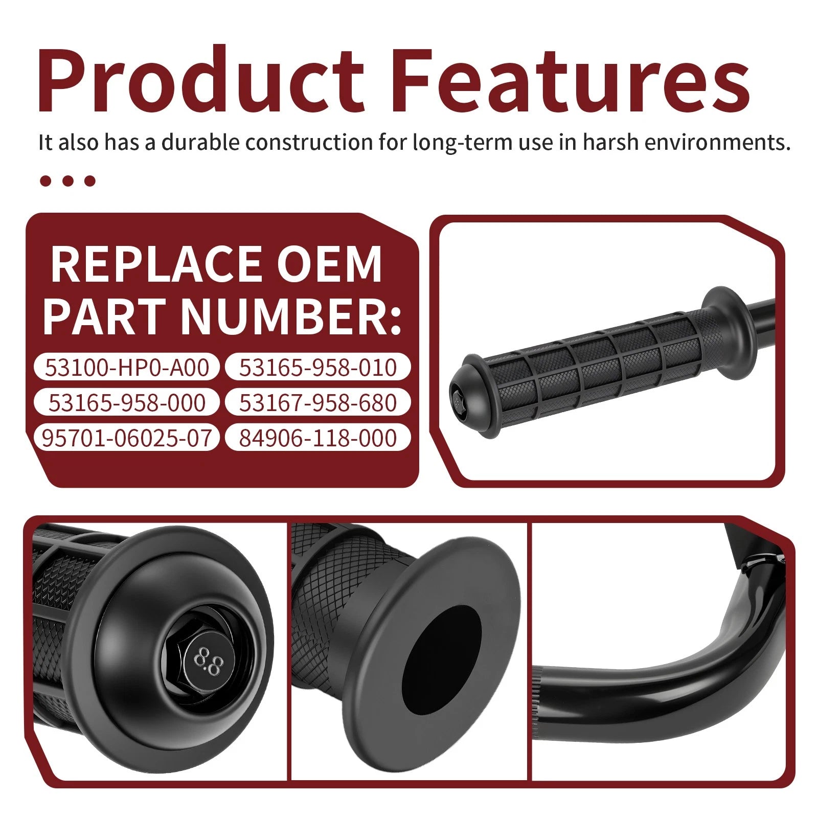 Handlebar with Grips End Guards for Honda Foreman 500 TRX500FM TRX500FE (2005–2007)