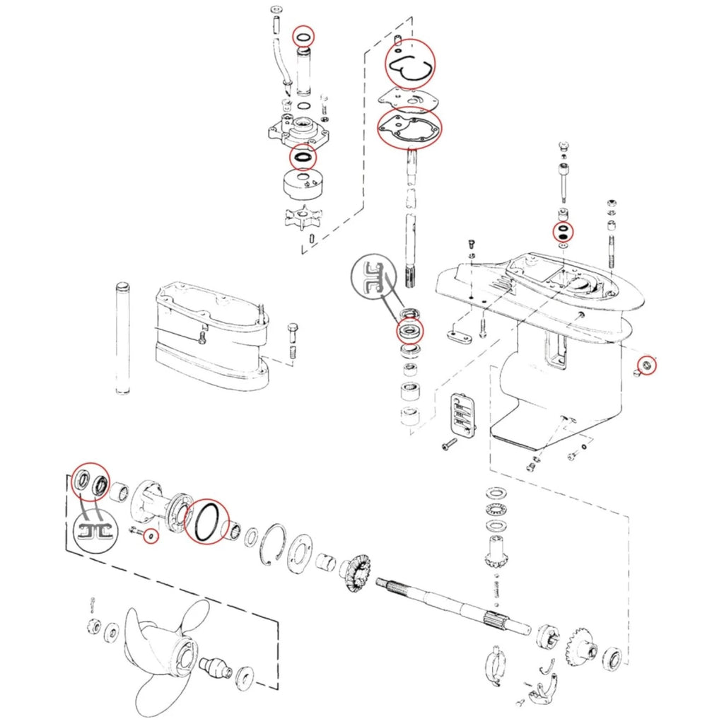 Seal Kit for Johnson Evinrude 15-35 Gearcase Lower Unit (Repl 396351, 18-2658)