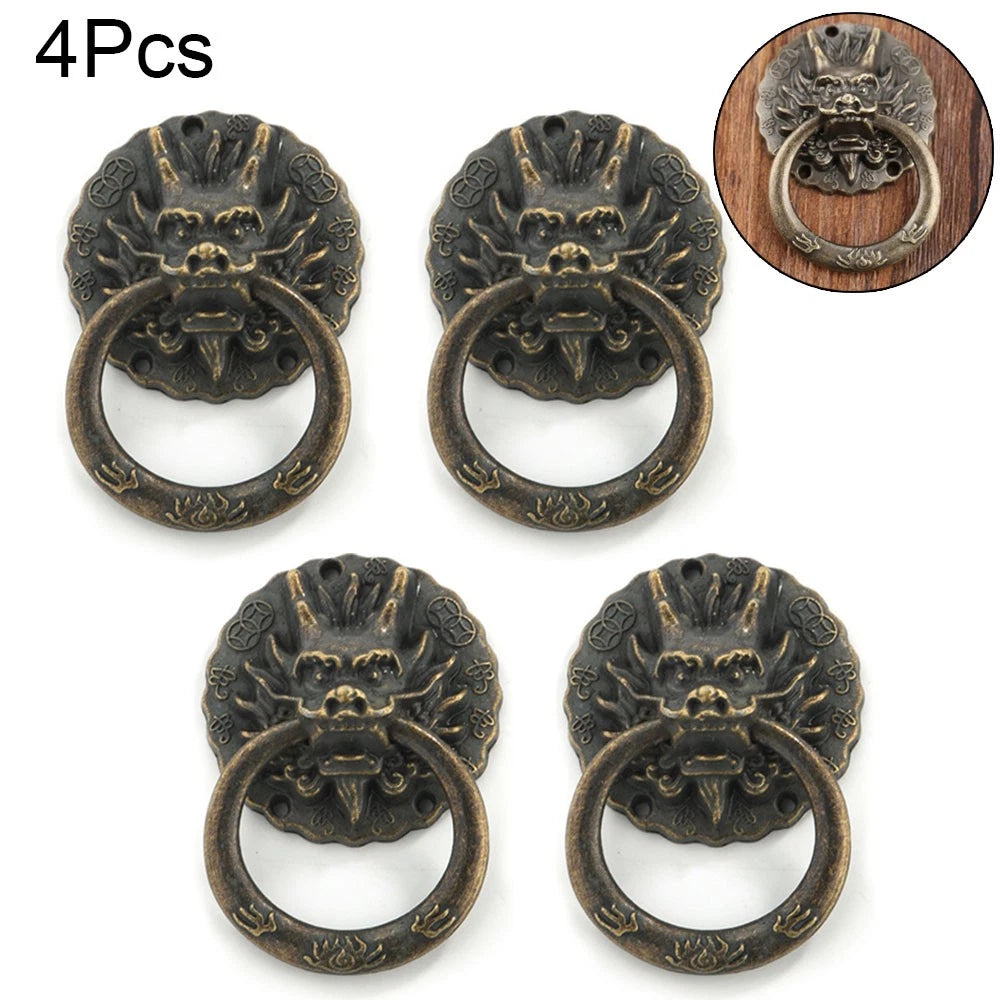 Set of 4 Antique Dragon Head Cabinet Knobs for Drawer Door Hardware