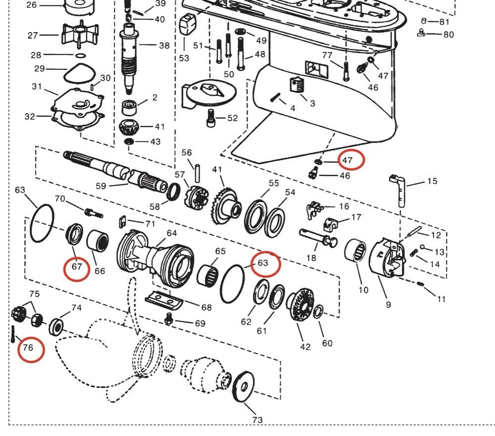 Lower Gearcase Seal Kit for Evinrude Johnson V4/V6 (341281, 0769270)