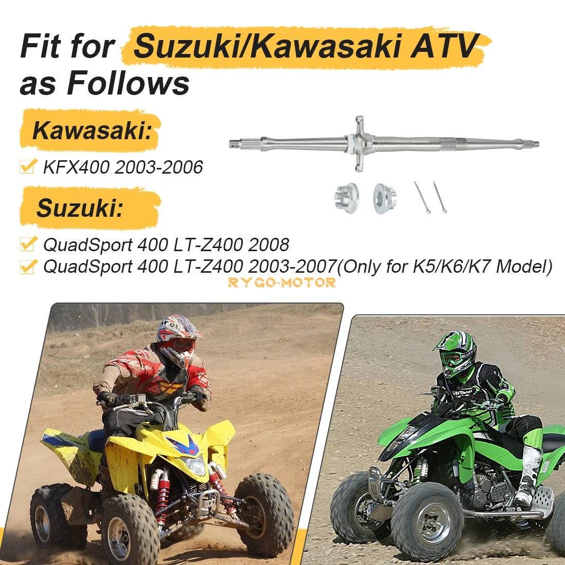 Rear Axle Shaft for Suzuki Quadsport Z400 (2003–2008) Kawasaki KFX400 (2003–2006)