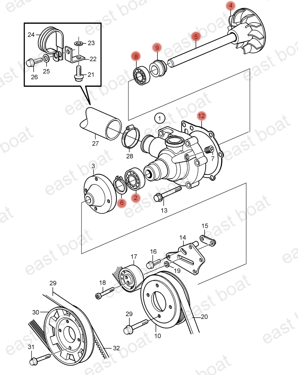 Shaft Major Repair Kit for Volvo Penta KAMD42 KAMD43 KAMD44 TAMD41 TAMD42