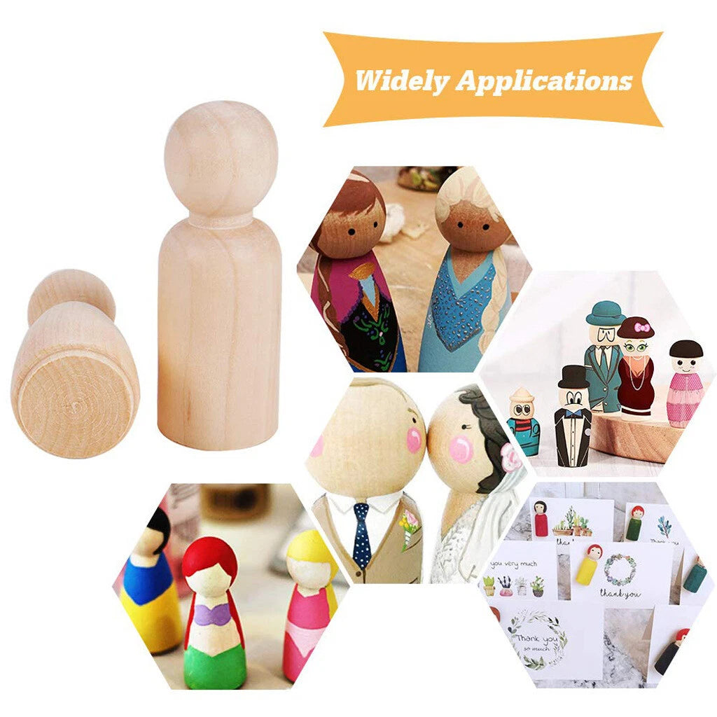 Set of 10 Unpainted Wooden Peg Dolls Figures for Wedding Decor 35mm