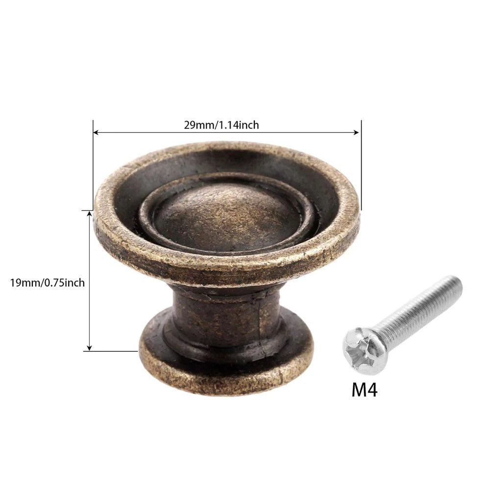 2Pcs Round Antique Cabinet Knob Pull Handle for Kitchen Cupboard Drawer