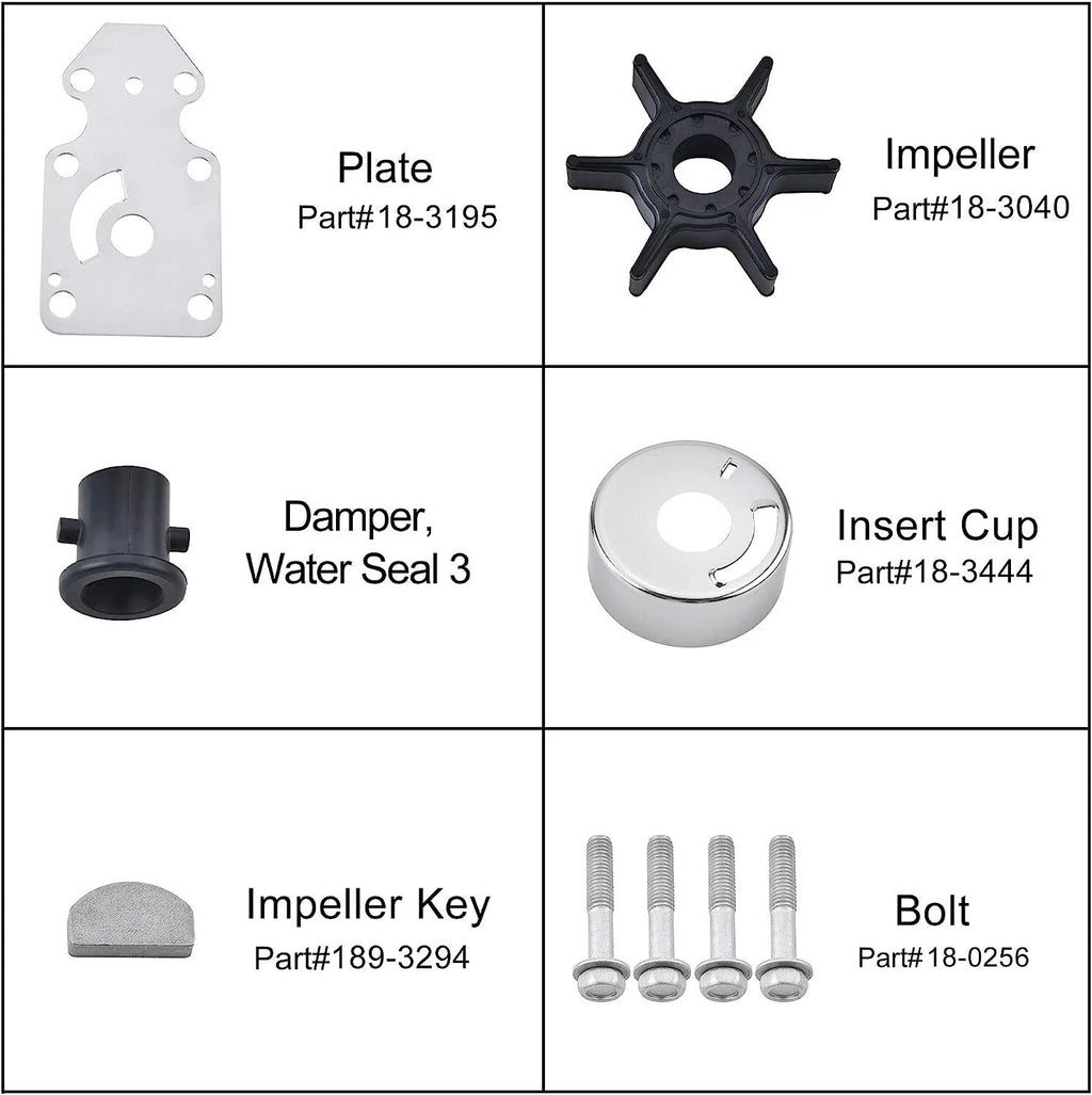 Water Pump Impeller Repair Kit for Yamaha F9.9 F15 T9.9 (1999–2023) 63V-W0078-02-00