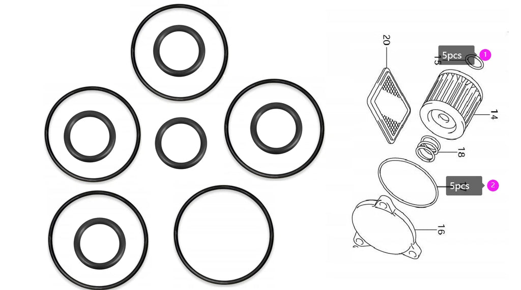 Set of 5 Oil Change O-Ring Seal Kit for Suzuki DF 9.9 15 20 (No Years) 09280-13004 09280-60005