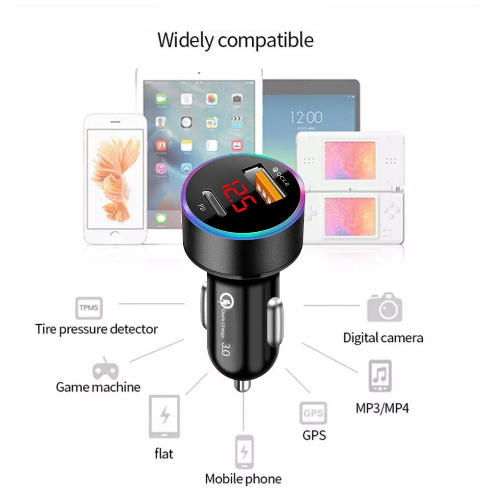 38W Dual USB PD Type-C Fast Car Phone Charger for Universal Vehicles (2010–2023)