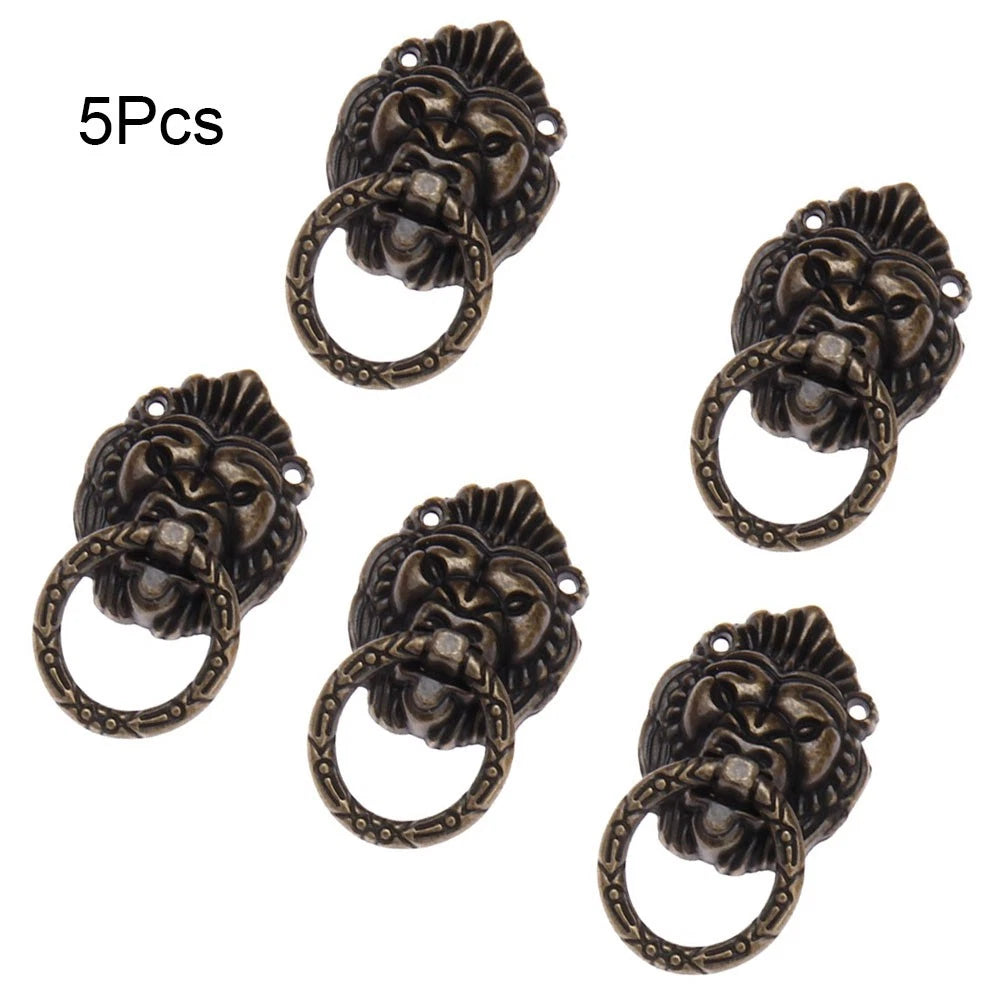 5Pcs Vintage Lion Head Drop Ring Pulls for Cabinet Hardware