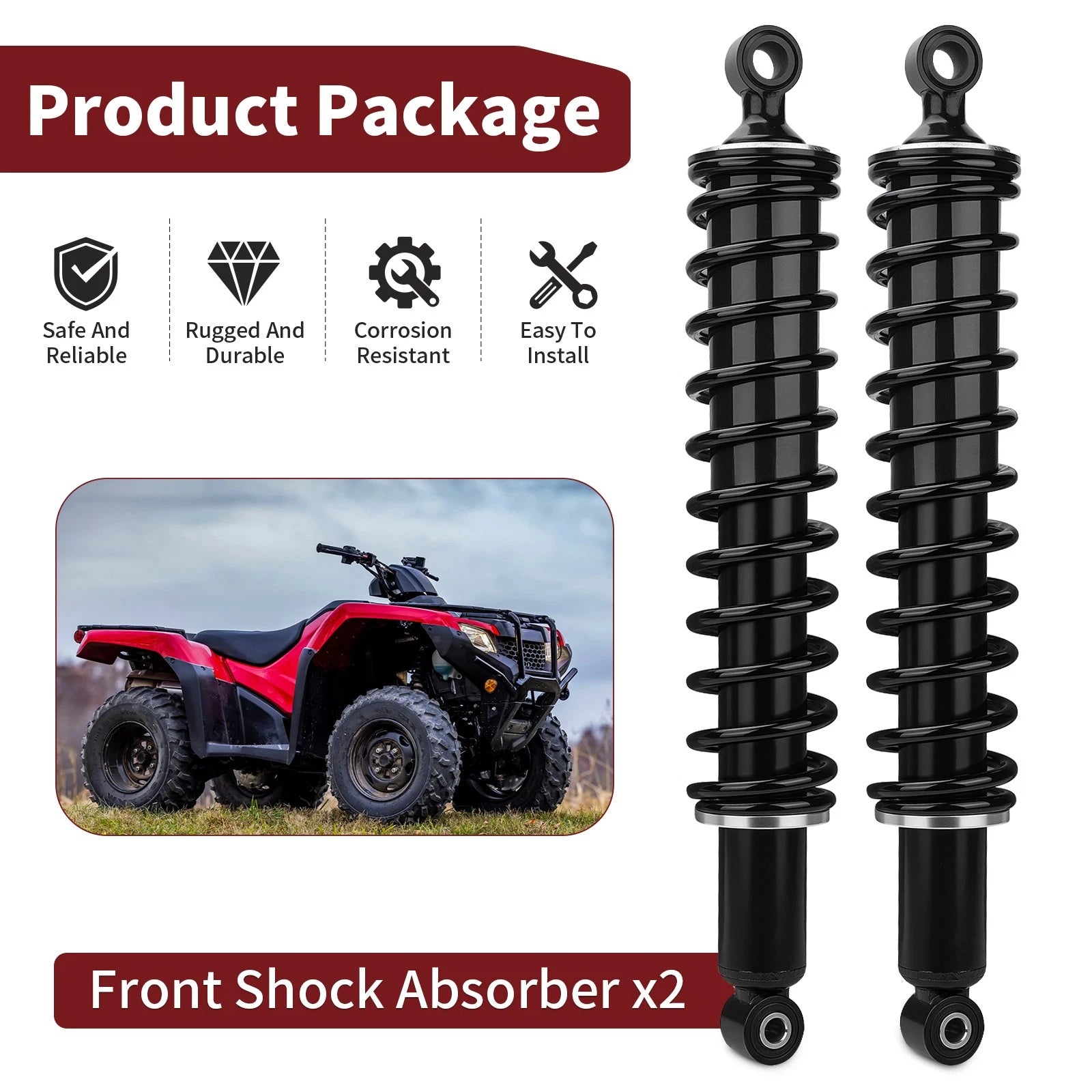 2X Front Shock Absorber for Honda TRX500FPE 4x4 Foreman 500 (2007–2009, 2011–2013)