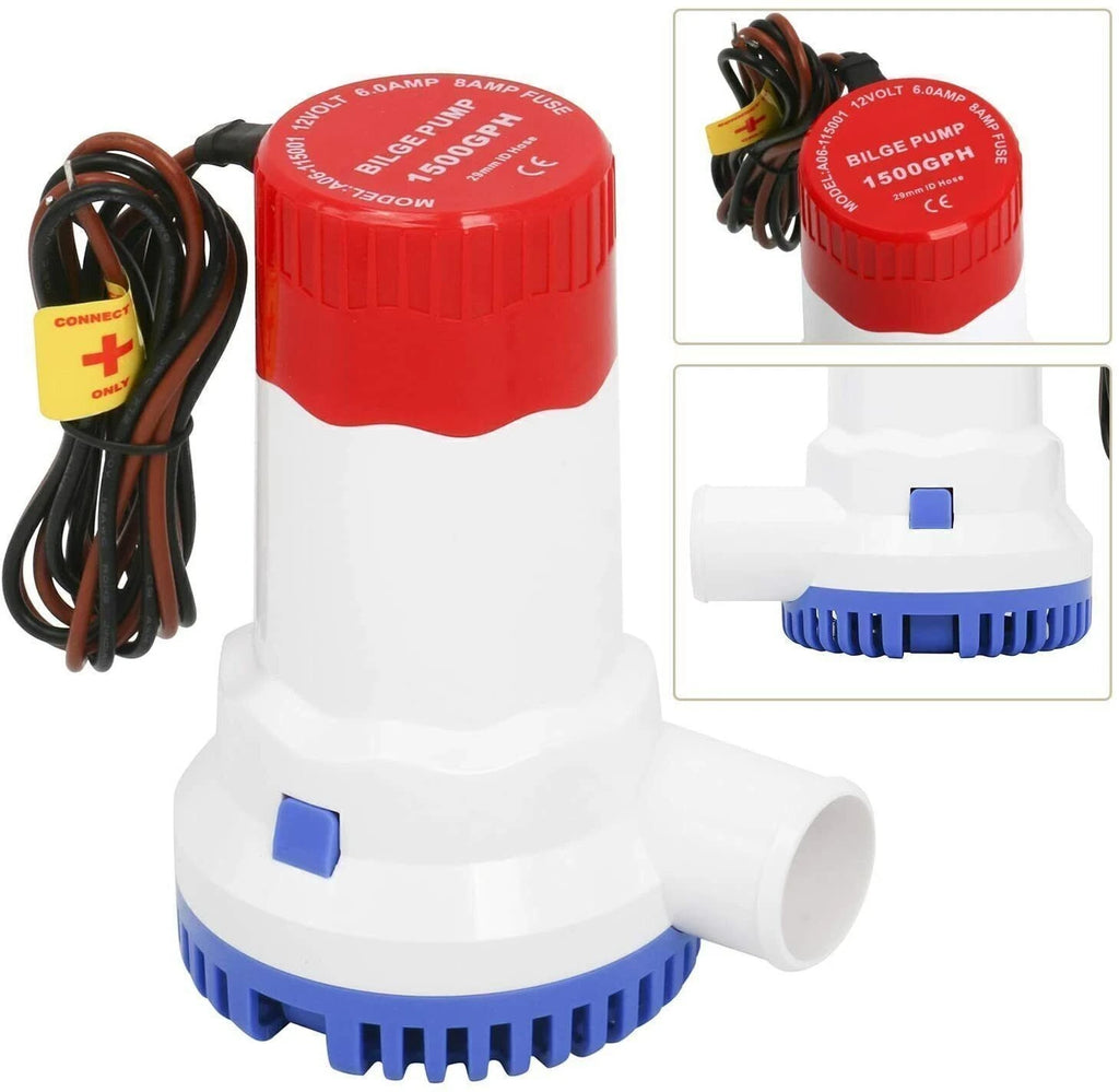 12V 1500GPH Bilge Pump for Boat (w/ Float Switch, 29mm ID Hose)