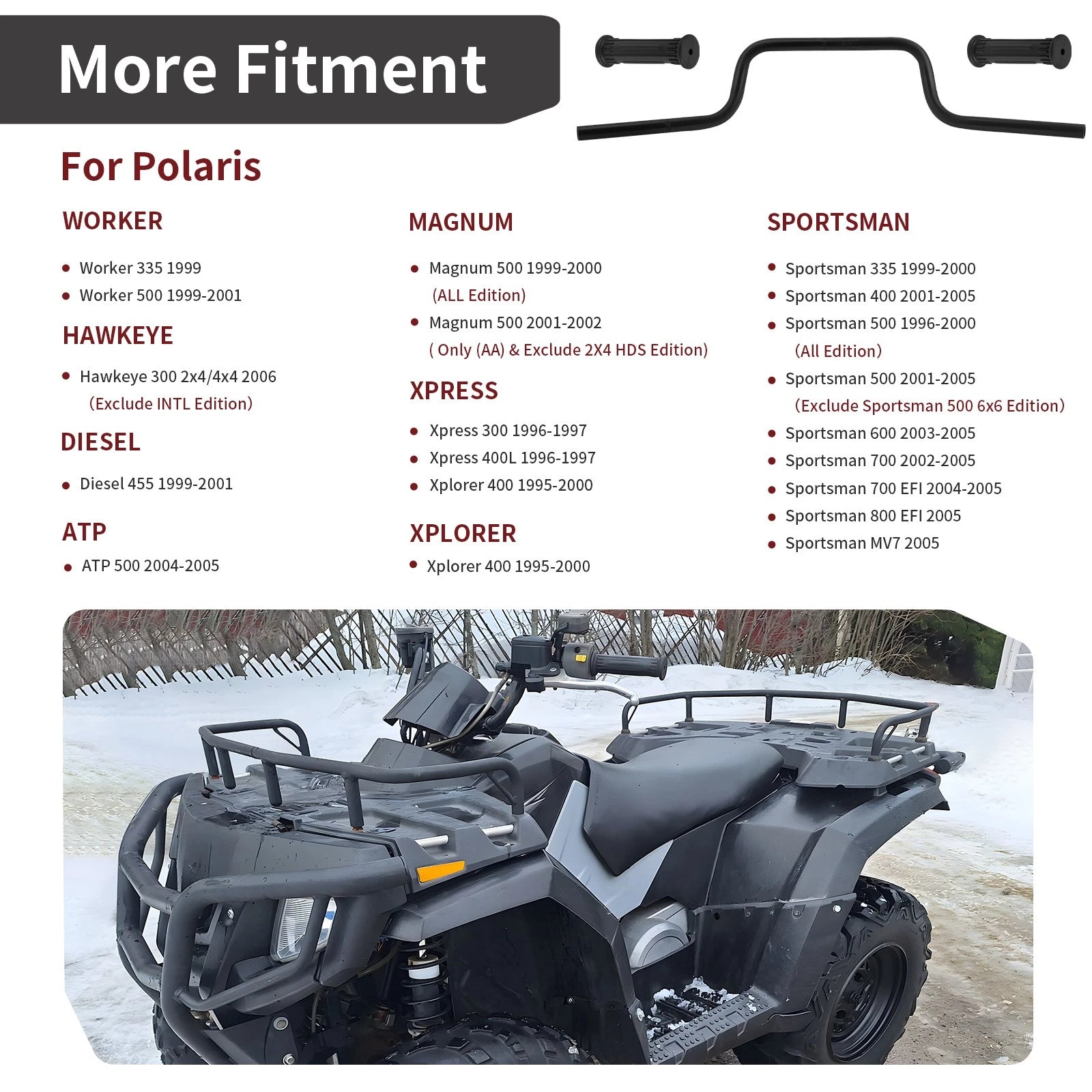 Black Handlebar with Grips for Polaris Sportsman 600 (2003–2005) 5242987-067