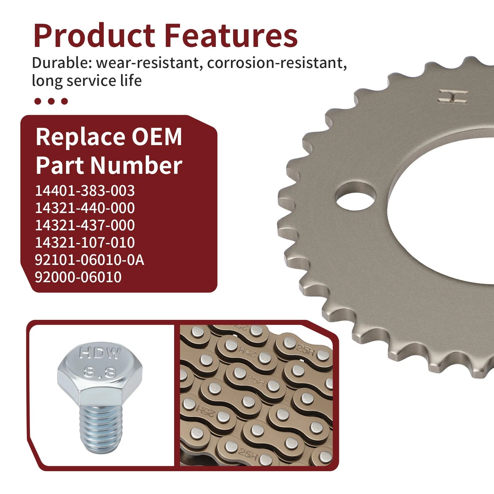 Timing Cam Chain w/ Sprocket 32T14321-440-000 for Honda XL100 XL125 (1976–1978)