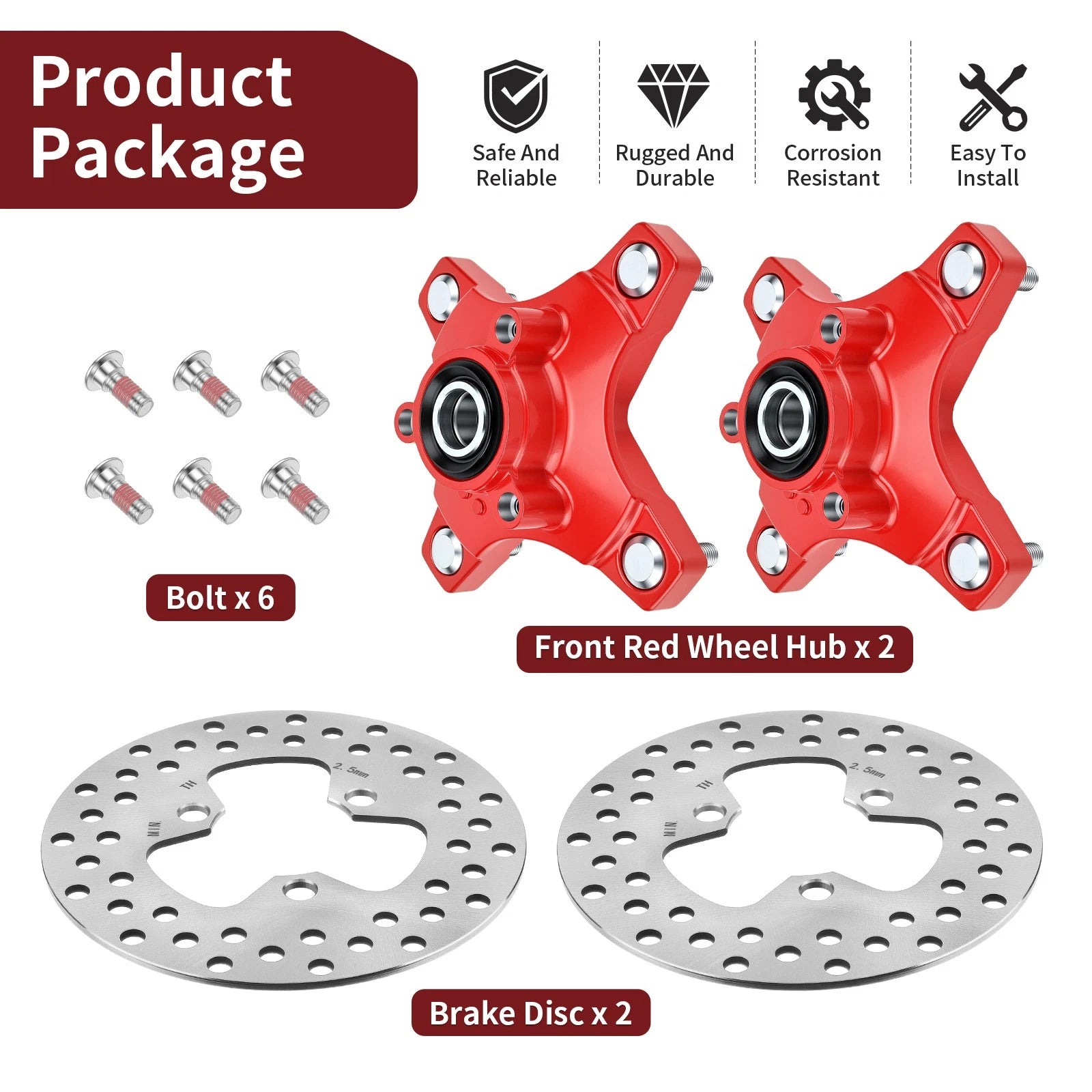 Set of 2 Red Wheel Hubs w/ Brake Discs for Honda TRX250X (2009–2014)