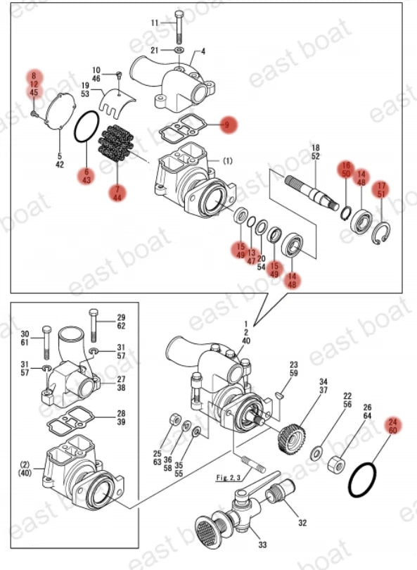 Major Repair Kit for Johnson Raw Water Pumps (10-24493, 10-24493-01, 10-24493-02)