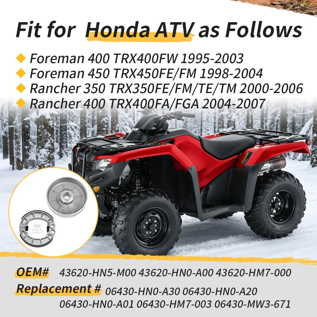Rear Brake Drum Hub & Shoes for Honda Foreman 400 TRX400FW (1995–2003)