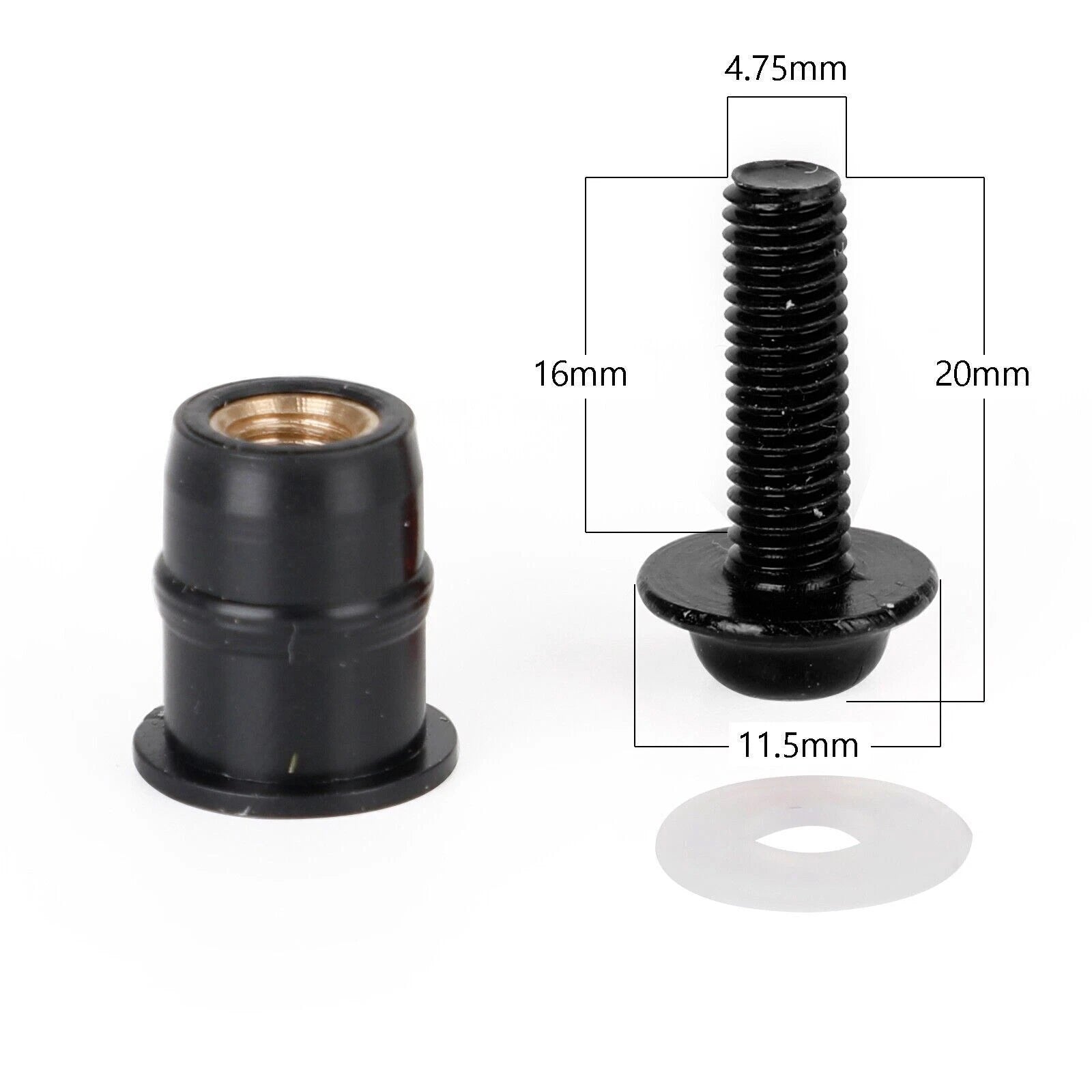 10X Motorcycle Wind Screen Shield M5x16mm Screw Bolt Washers Kit Black