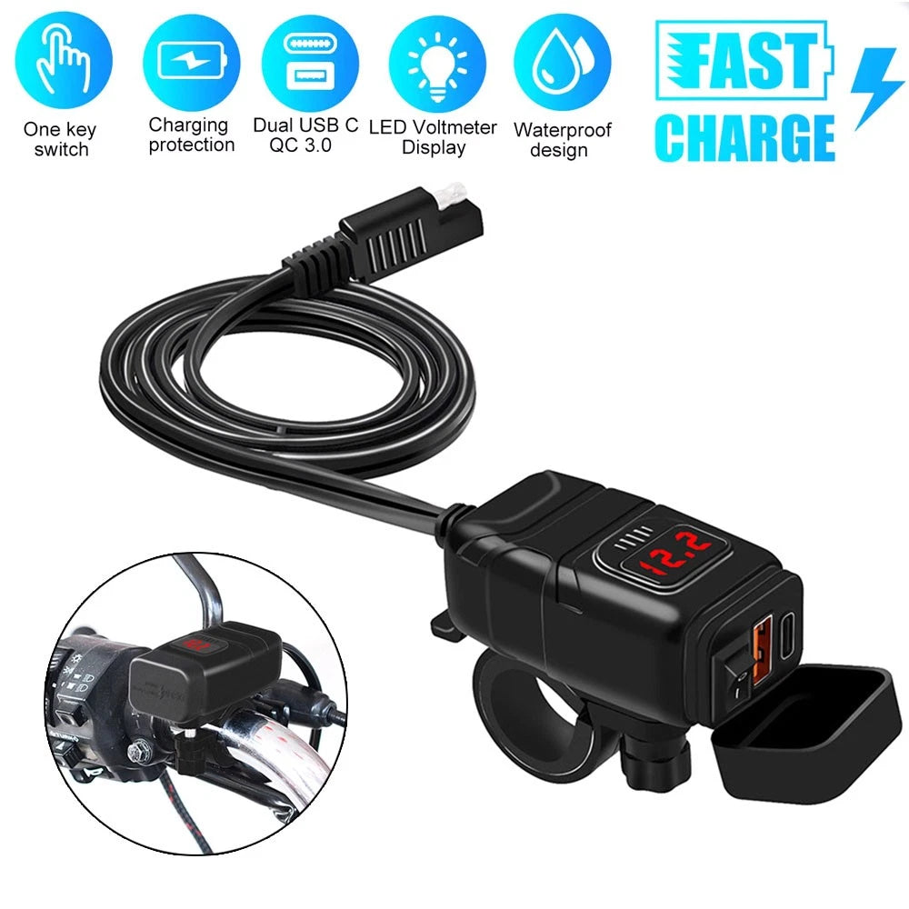 Dual USB Fast Charger Adapter for Motorcycle ATV (Type-C PD QC3.0)