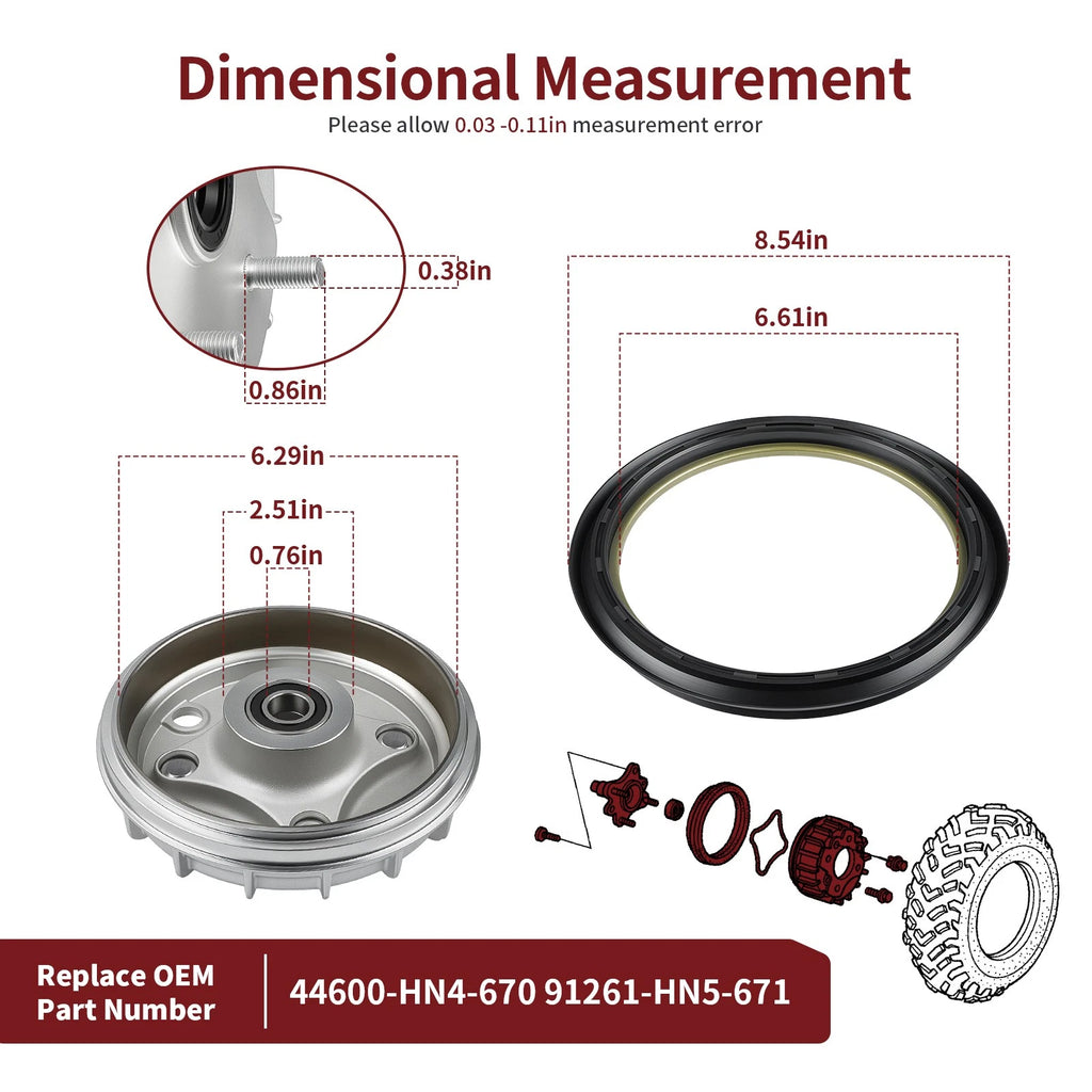 Front Brake Drum Hub & Seal for Honda Rancher 350 TRX350TM (2000–2006) 44600-HN4-670