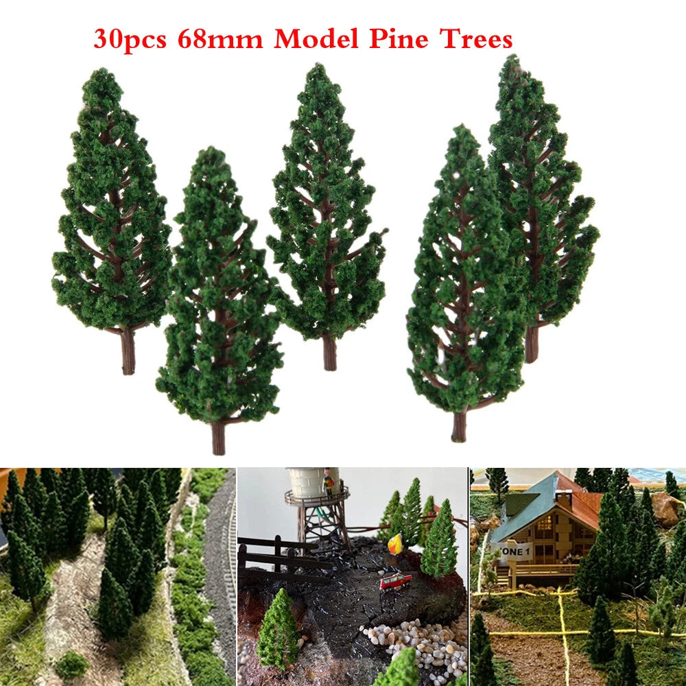 30pc Pine Trees for HO OO Scale Train Railroad Landscape (68mm)