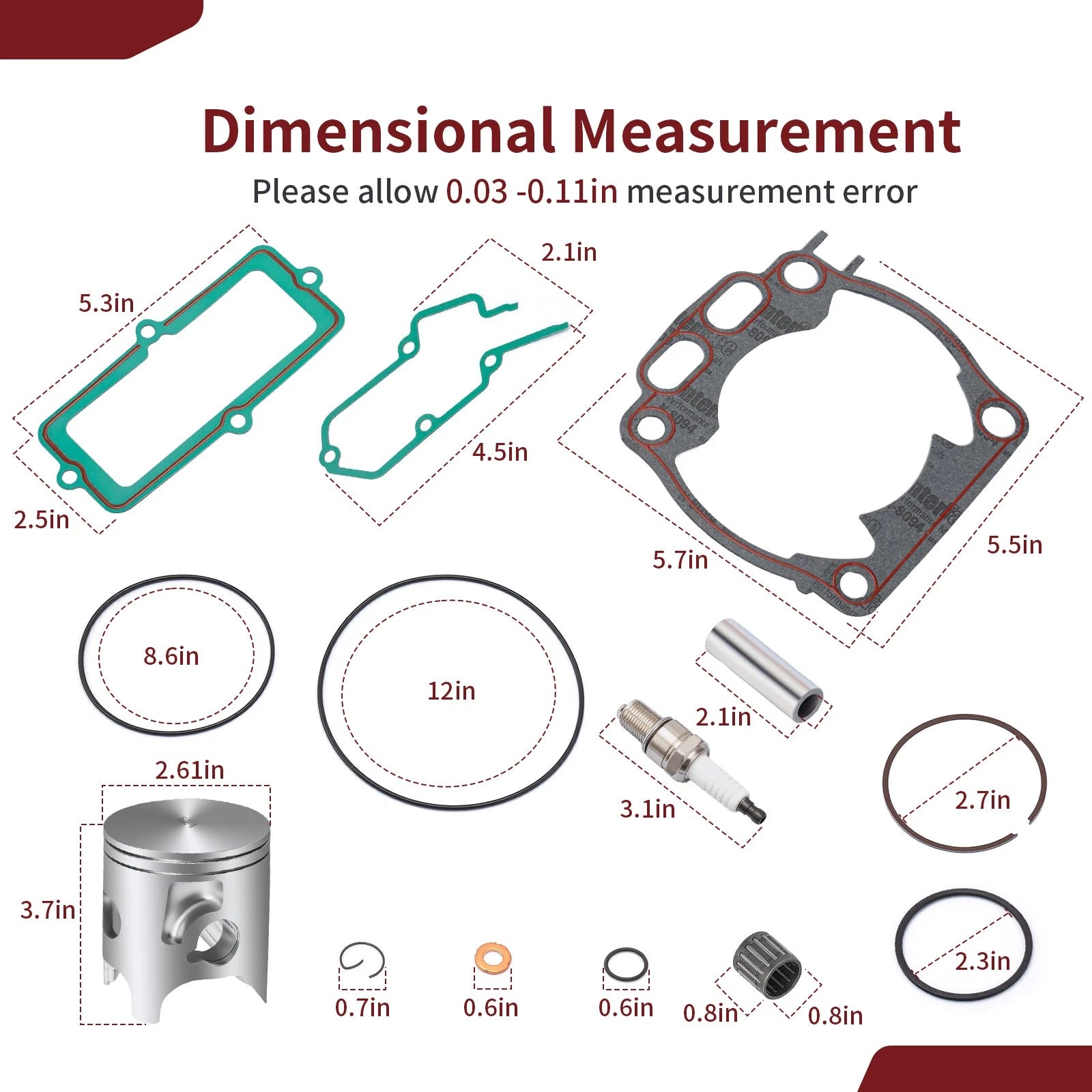 Top End Rebuild Kit STD 66.4mm Piston & Gasket for Yamaha YZ250X YZ250 (2005–2024)