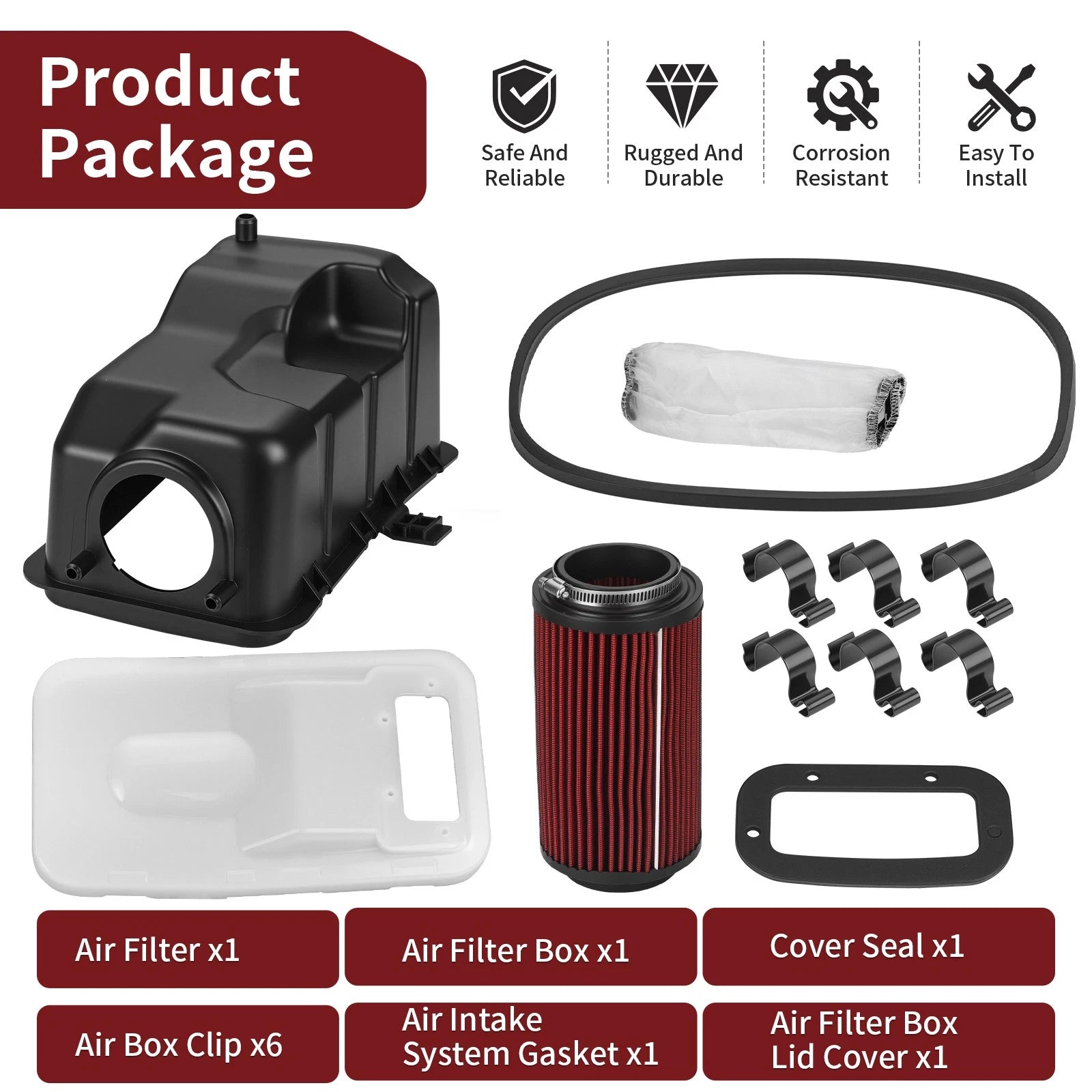 Air Filter Box Lid Cover Seal w/Clip Kit for Polaris Sportsman 400 450 500 (2001–2010)