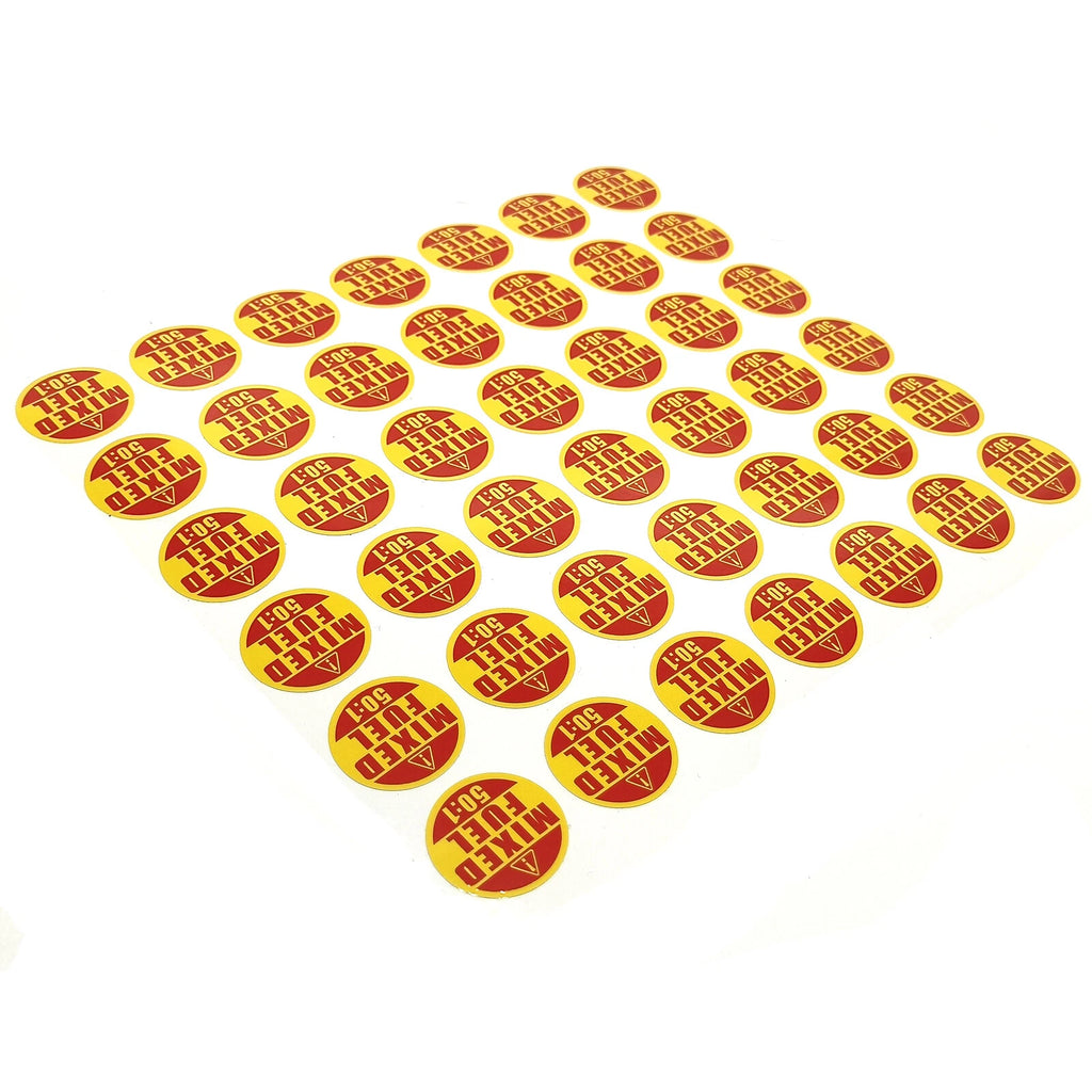 42pcs 1" Round Fuel 50:1 Stickers for Lawn Mowers Chainsaws (Fits Various)