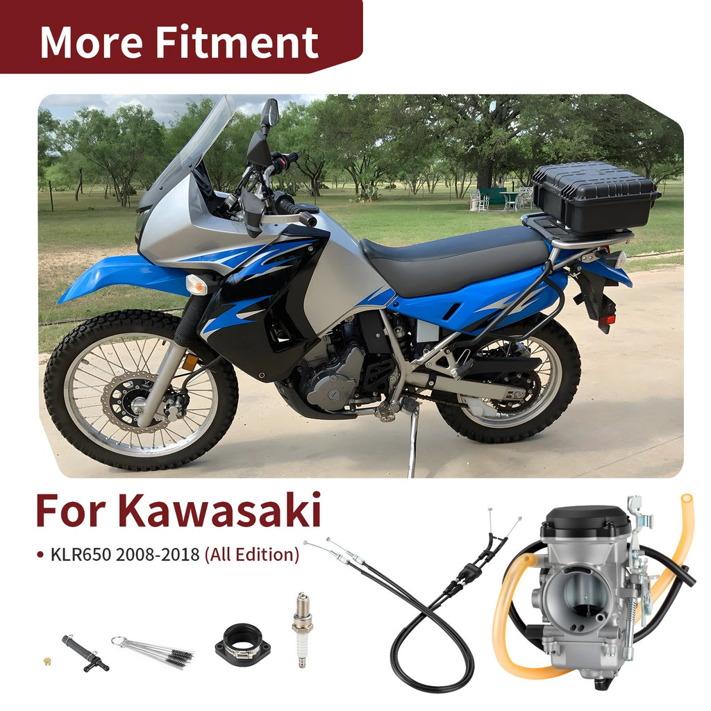 Carburetor w/ Throttle Cable & Intake Boot for Kawasaki KLR650 (2008–2018)