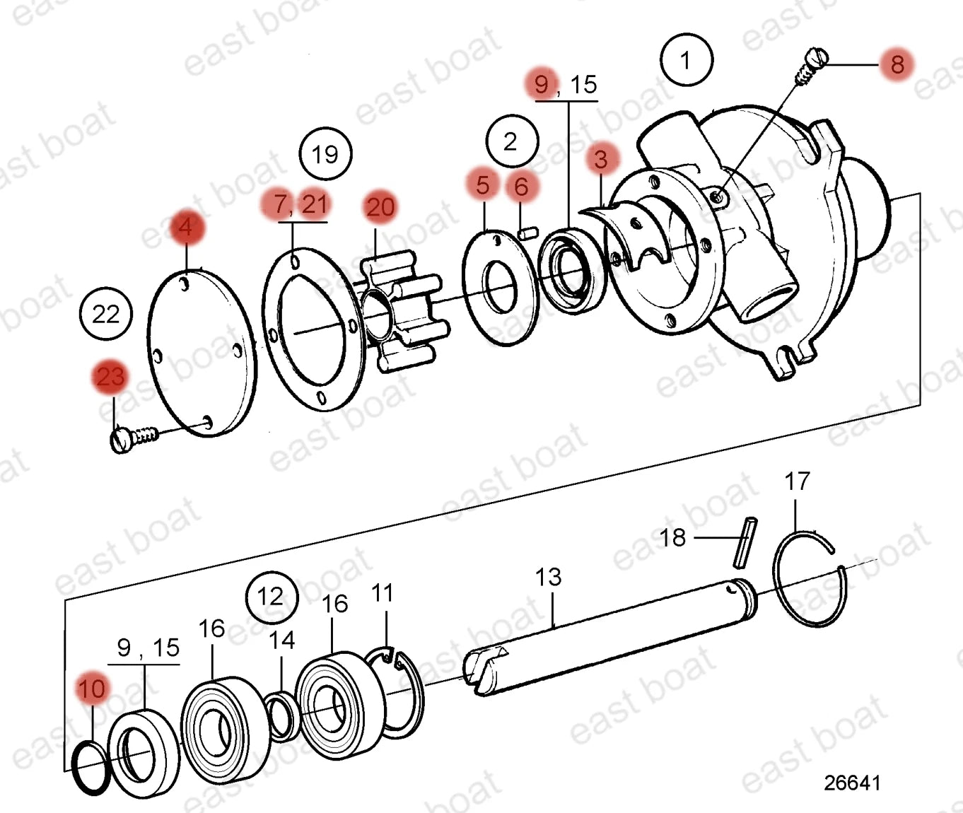 Water Pump Repair Kit for Volvo Penta MB10A MD11 MD11C MD11D (21951368)