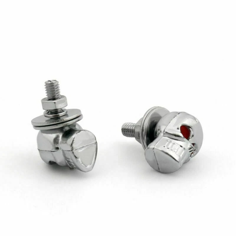 2X Chrome Skull Frame License Plate Screws for Universal Motorcycle
