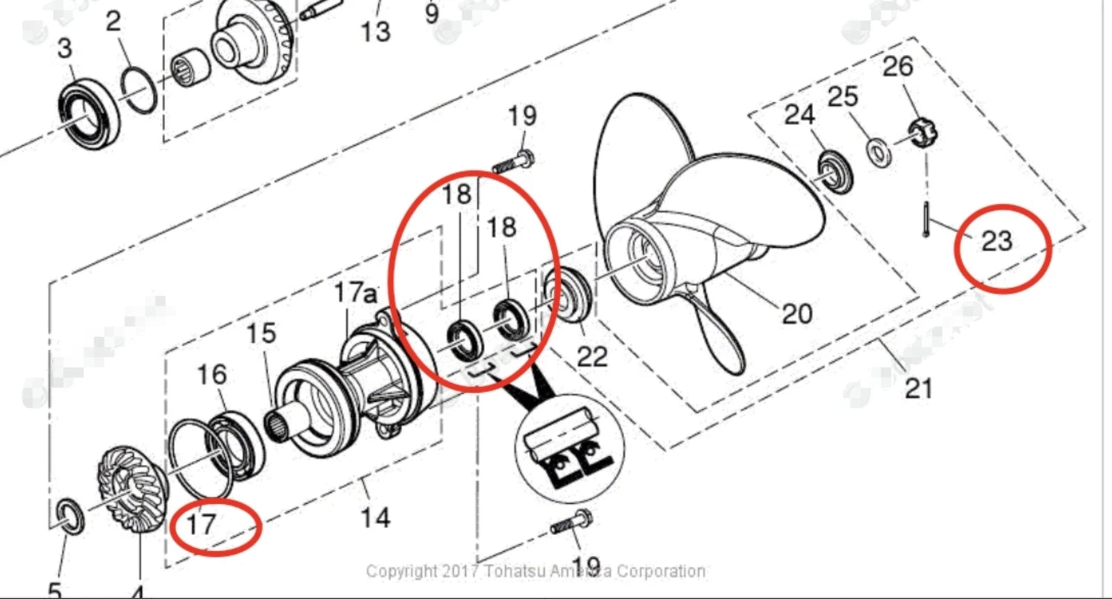 Lower Gearcase Seal & O-ring Kit 3F3602230 3KY601030 for Tohatsu MD30B2 MD50B2 (1980–1990)