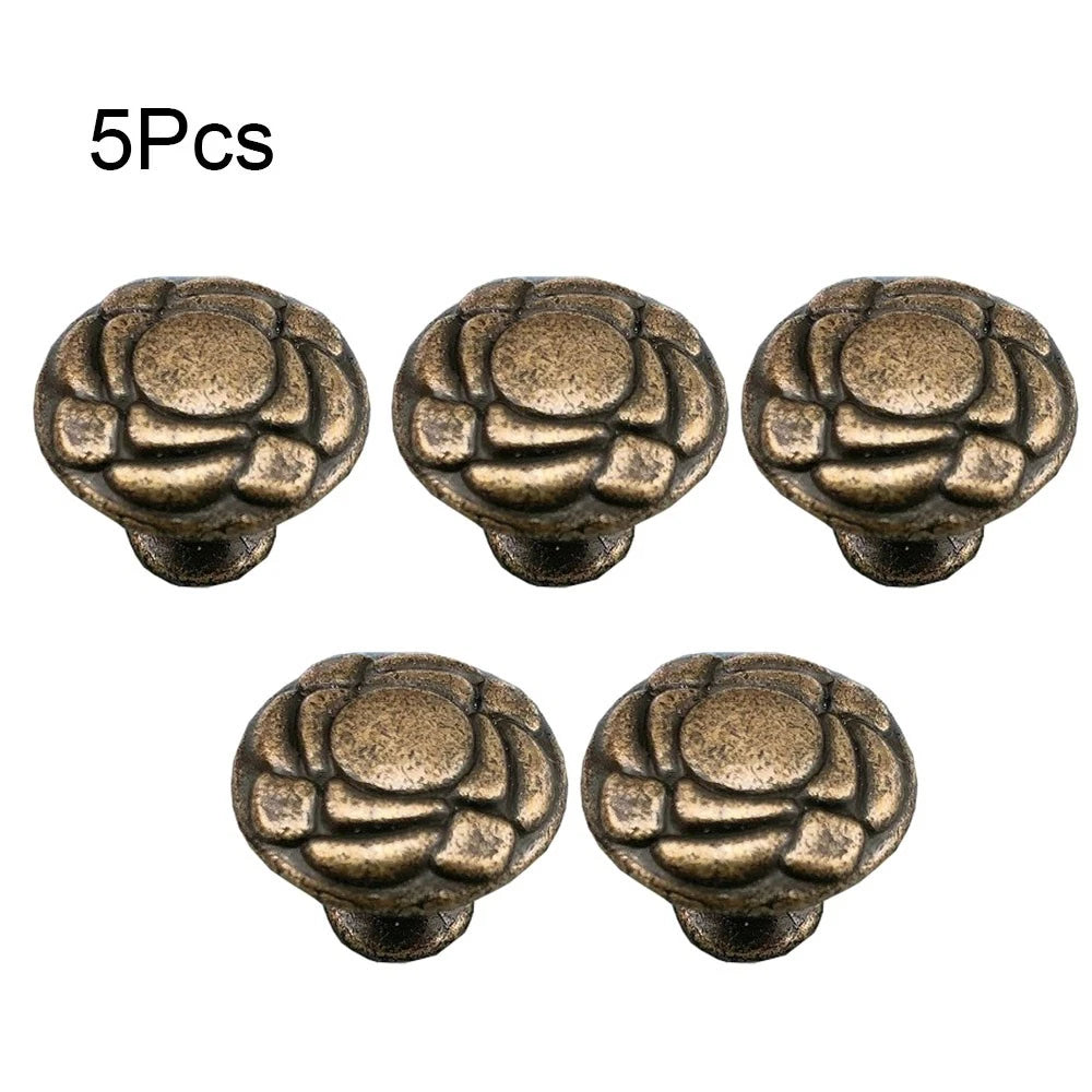 Set of 5 Antique Flower Pull Handles for Cabinets and Drawers