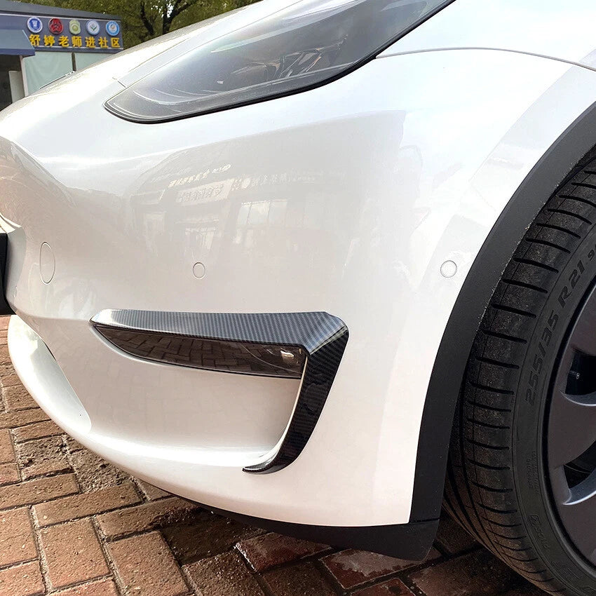 2X Carbon Look Front Bumper Side Canards Covers for Tesla Model Y (2020–2024)