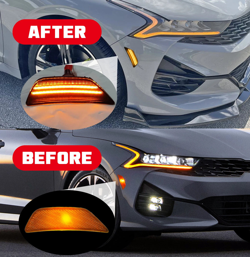 2X Full LED Smoked Lens Front Bumper Side Marker Lights for Kia K5 (2021–2024)