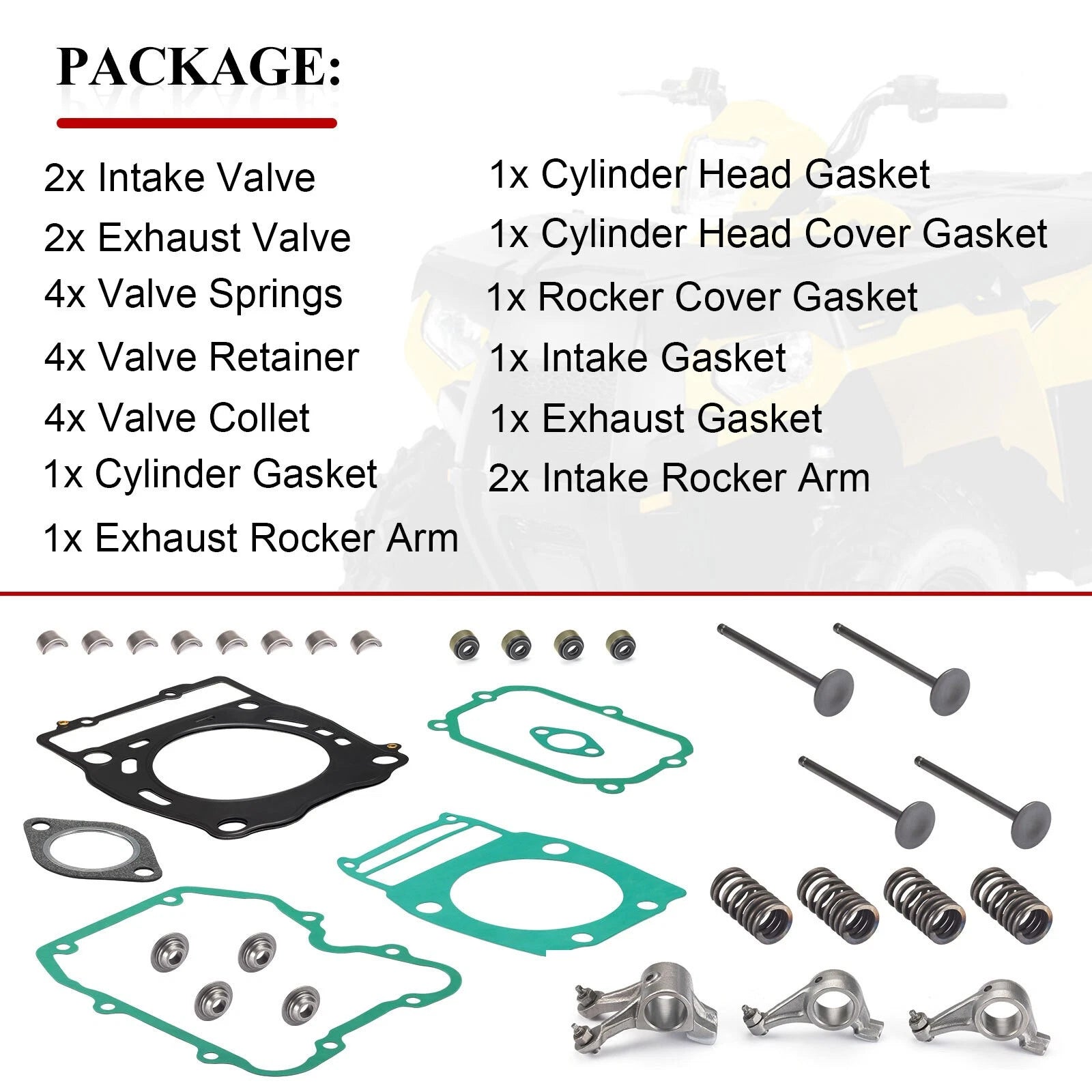 Rocker Arm Cylinder Head Gasket Valve Kit for Polaris Big Boss 500 6x6 (1998–2002)