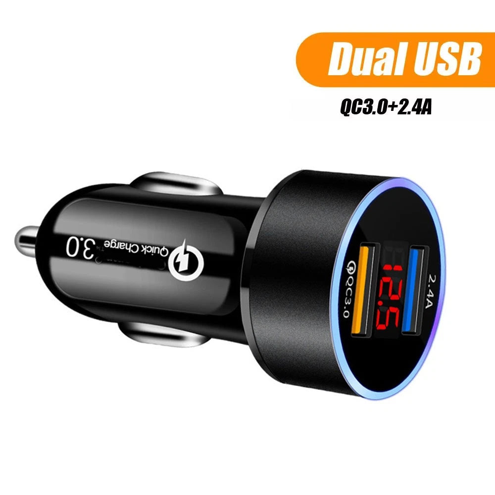 Dual USB Charger Cigarette Lighter Socket with LED Display QC3.0 for Universal Use