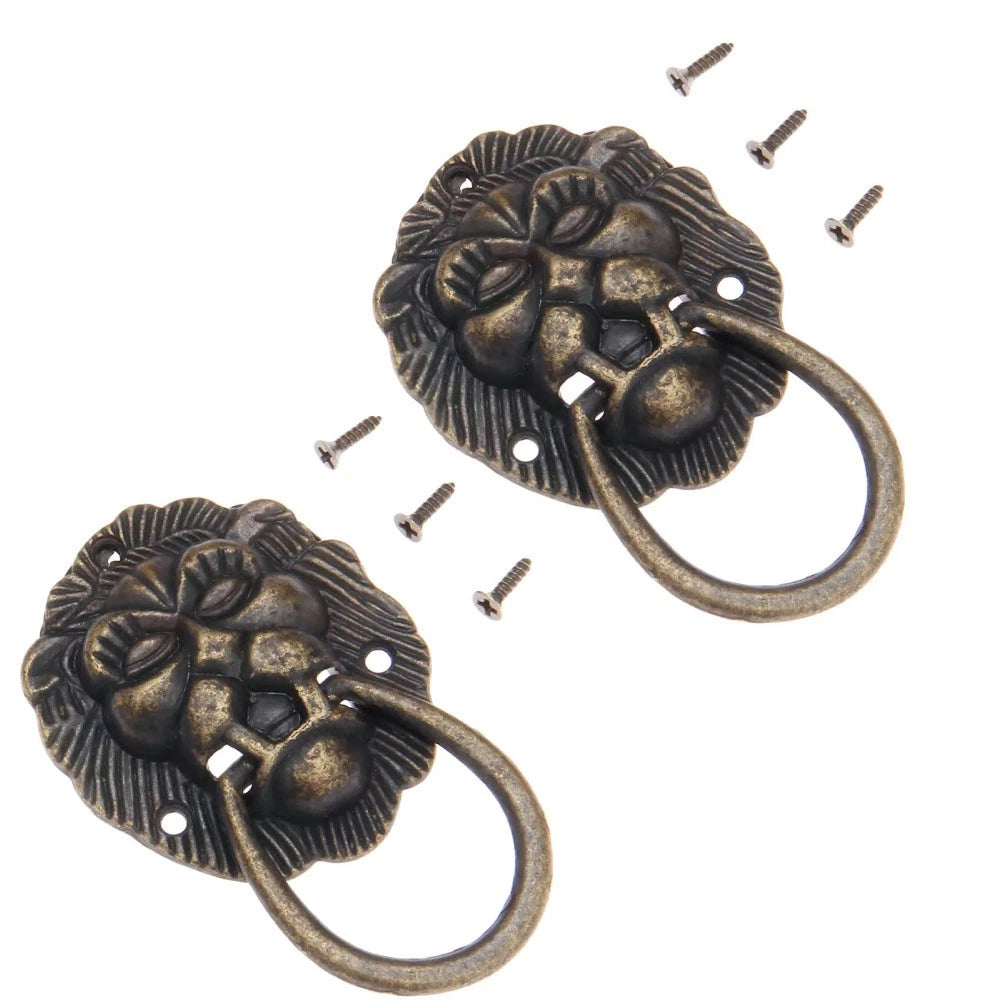 2Pcs Vintage Lion Head Door Pull Handle for Cabinet Drawer