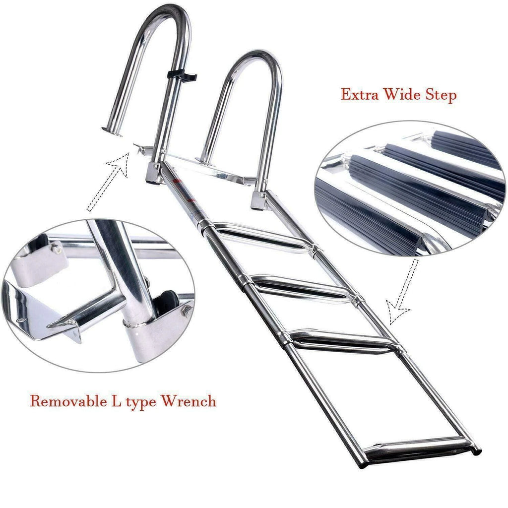 4 Step Telescoping Folding Boat Ladder for Marine Dock Yacht (Stainless Steel)