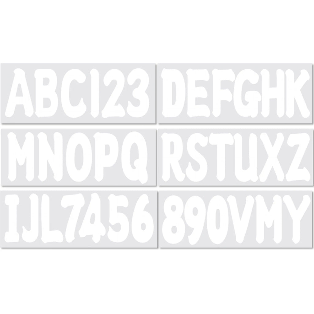 Set of 4 Personalized Boat Registration Decals A-Z & 0-9 White