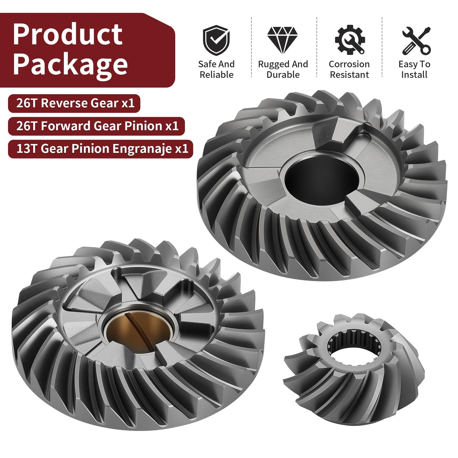 13T & 26T Gear Set for Yamaha 80 90 HP C80A E(M)TOL/UL (1997, C90 TL/XLR 1997–2001)