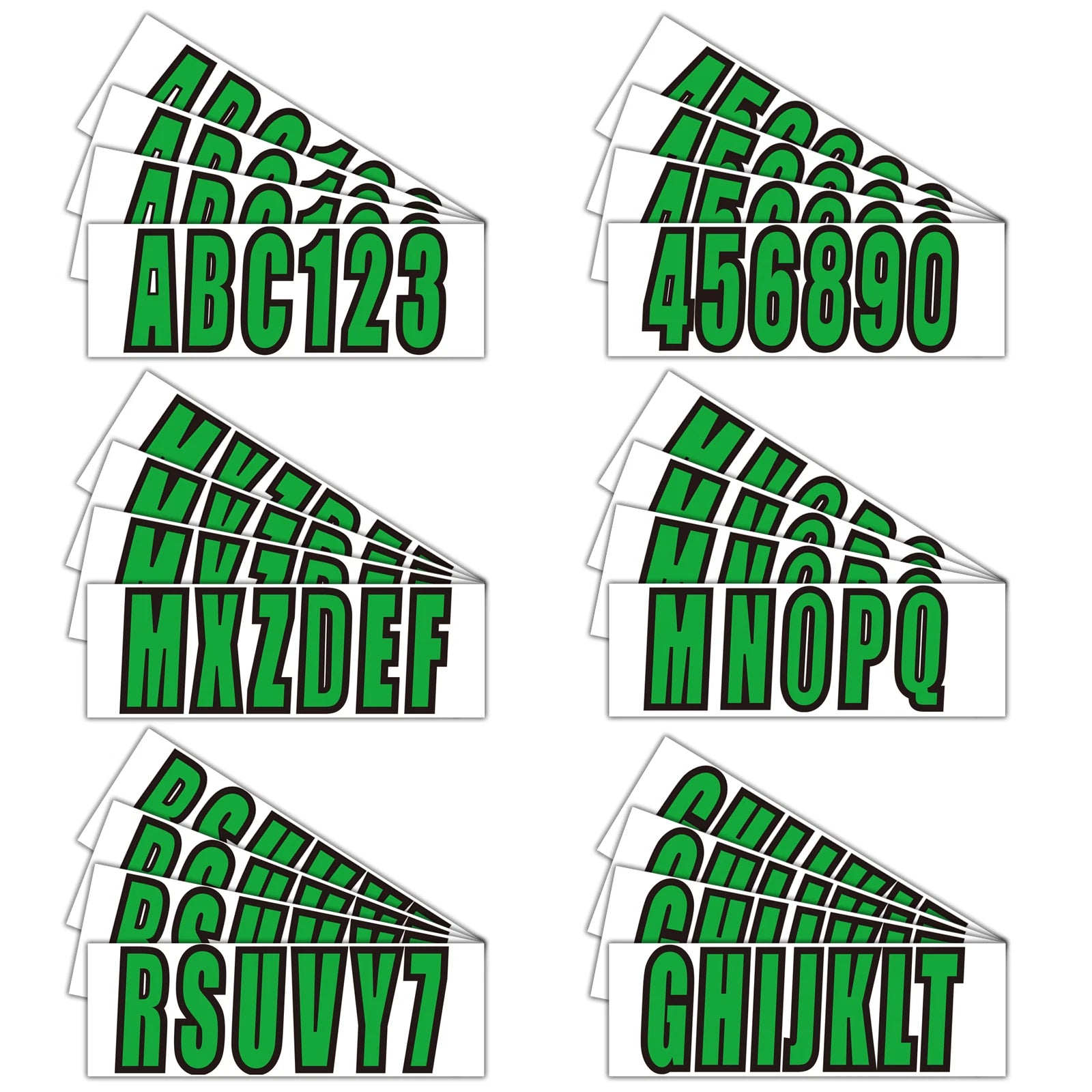 Set of 4 Green Boat Registration Numbers & Letters Marine Vinyl Decals