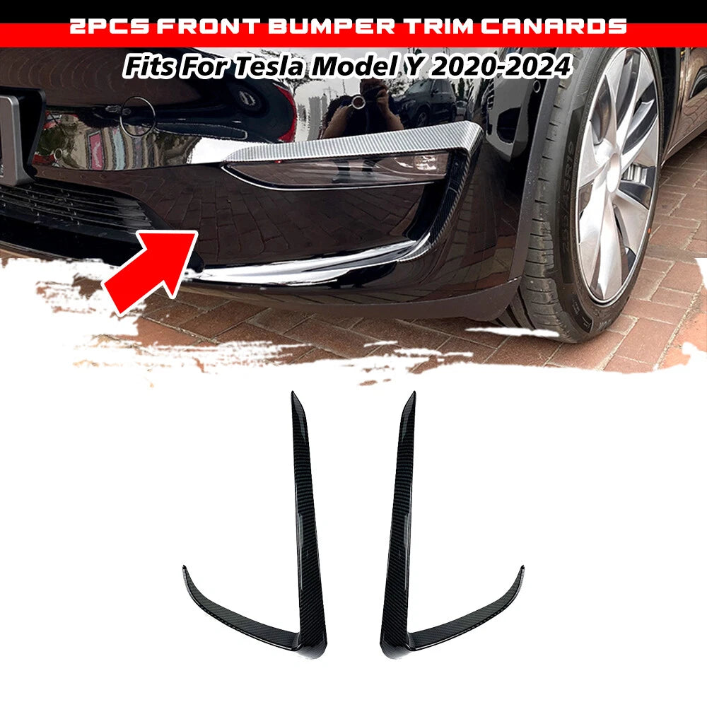 2X Carbon Look Front Bumper Side Canards Covers for Tesla Model Y (2020–2024)