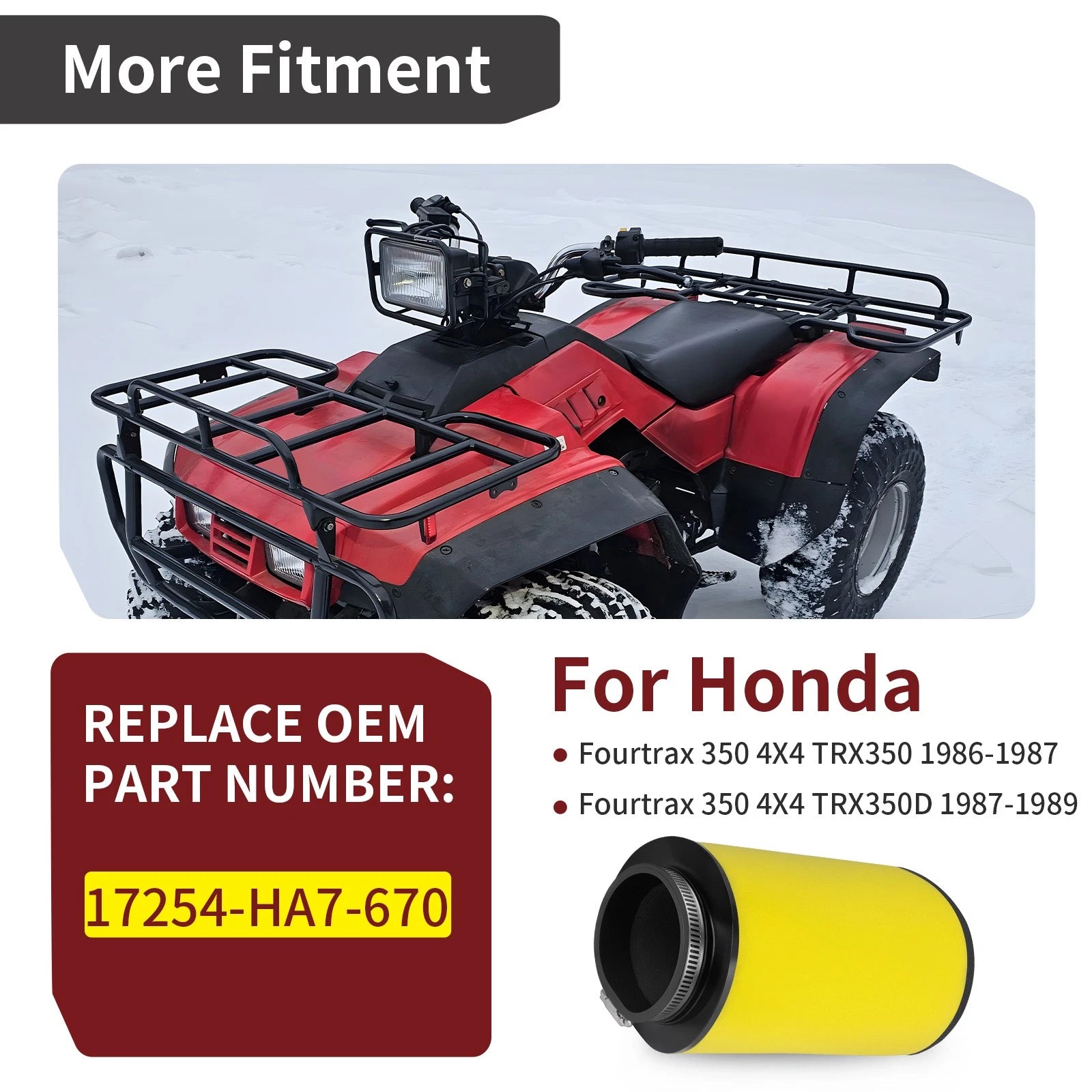 Air Filter with Clamp for Honda FourTrax Foreman 350 TRX350D (1987–1989)