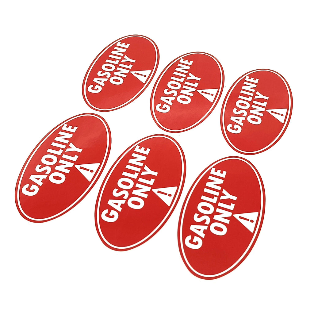 Set of 6 Gasoline Only Fuel Caution Warning Decals 2" x 4"
