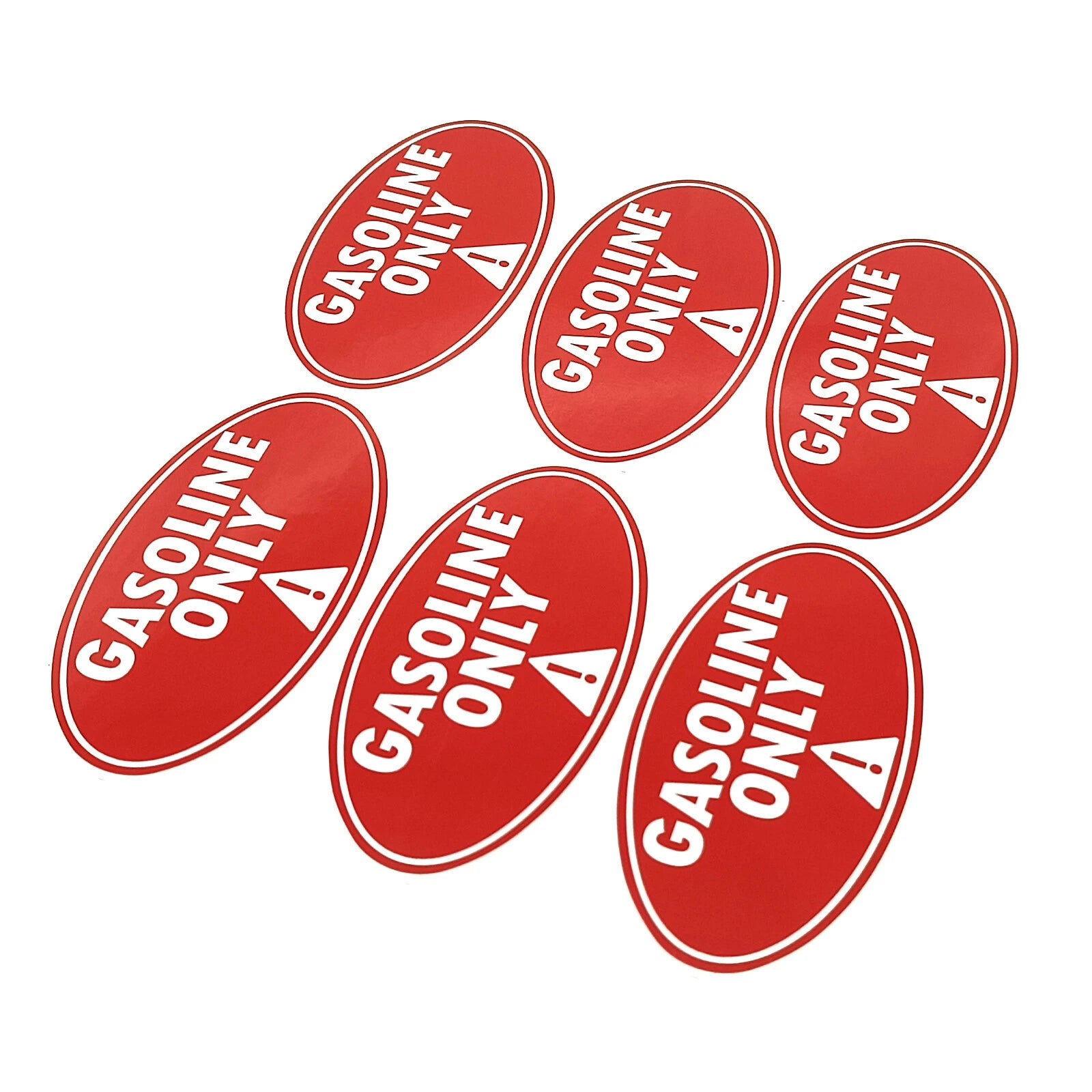Set of 6 Gasoline Only Fuel Caution Warning Decals 2" x 4"
