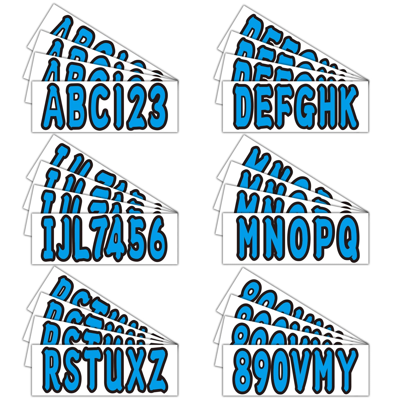 Set of 4 Marine Alpha-Numeric Registration Number Letter Sticker Decals Blue