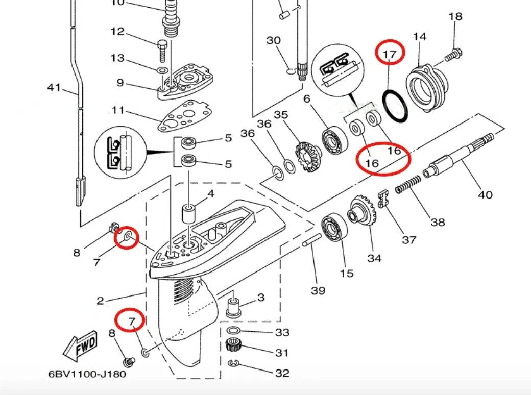 Lower Unit Seal Kit for Yamaha 2.5 4 5 6 HP (93101-13M12-00, 93210-48214-00)