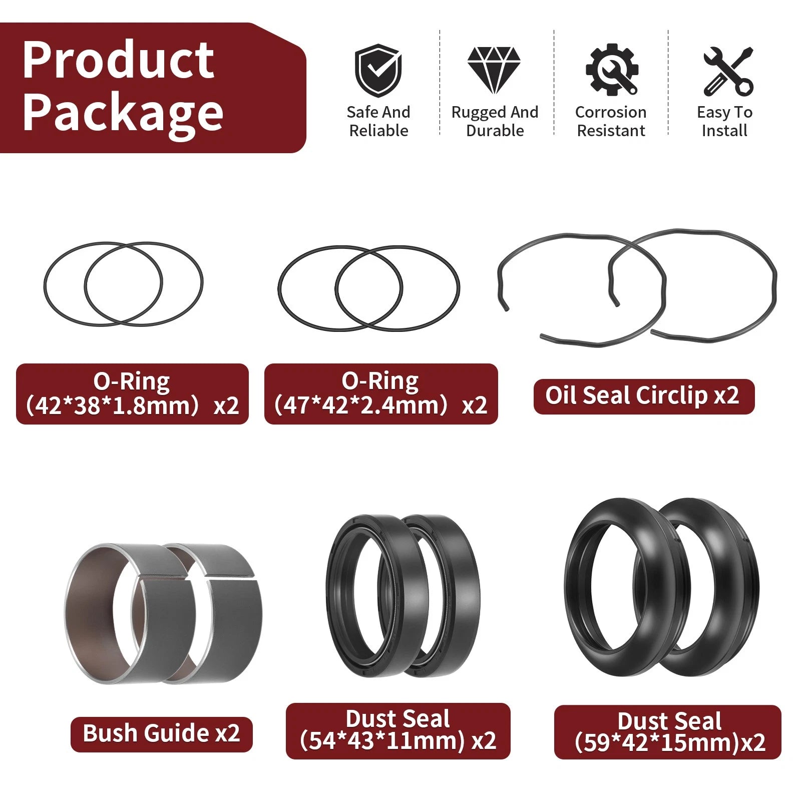 Fork Bushing Dust Oil Seals O-Ring Kit for Suzuki GSXR 1000 (2009–2024)