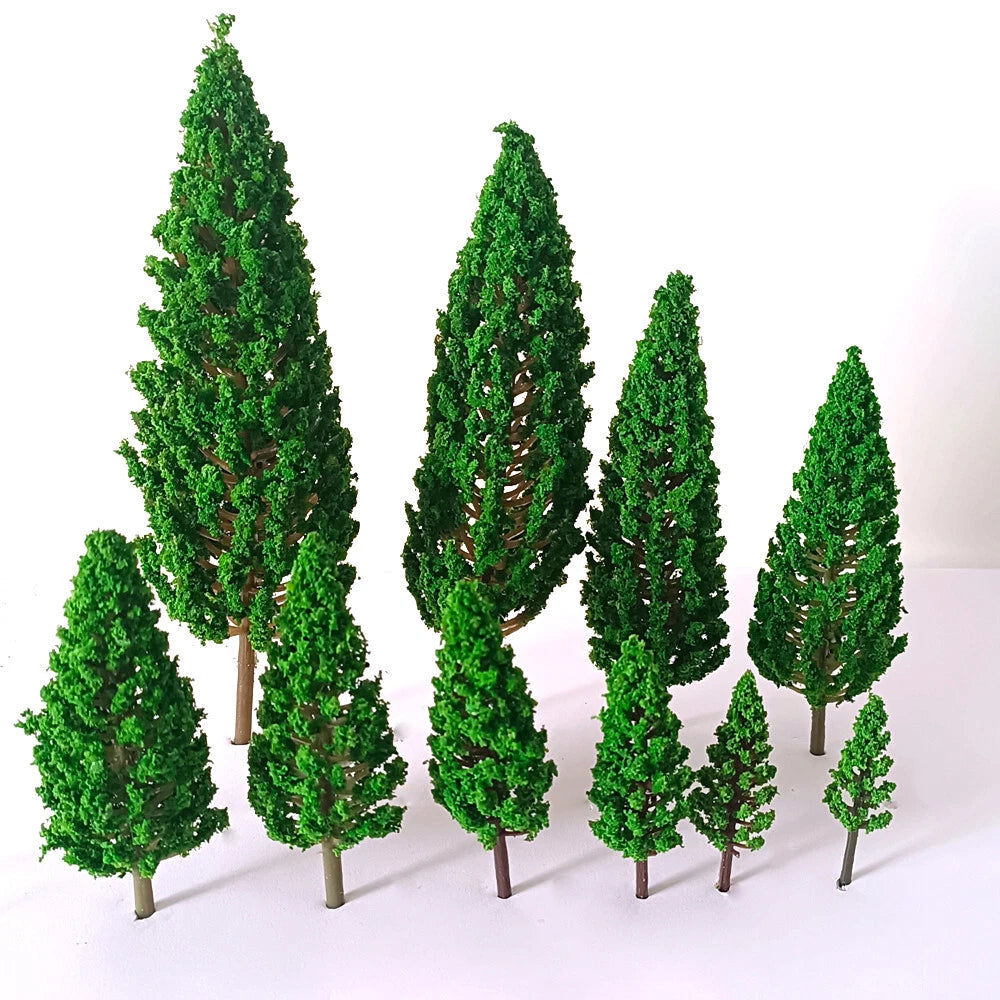 10Pcs Micro Pine Trees for Model Train Layout Scenery (HO-Z)
