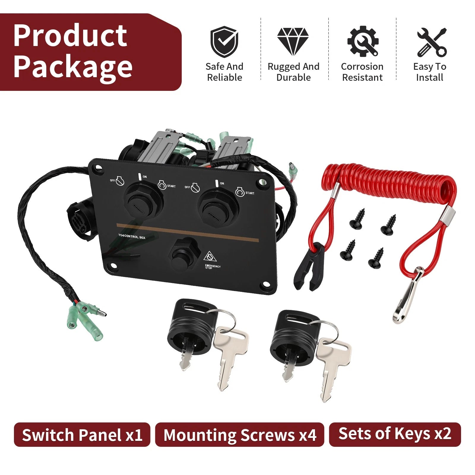 Dual Twin Ignition Key Kill Switch for Yamaha Outboard (6K1-82570-15-00)
